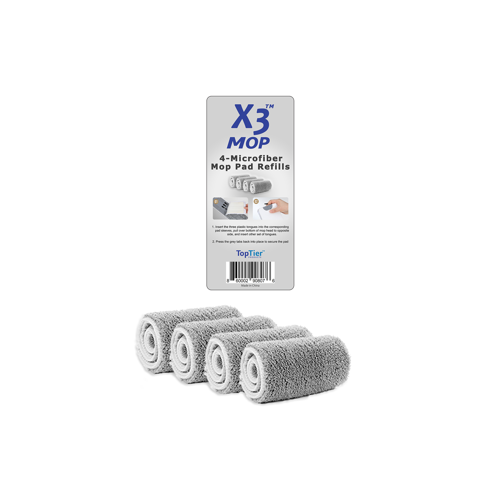 X3 Mop Replacement Microfiber Cleaning Pads, 4 Pack of Reusable Flat Mop Heads