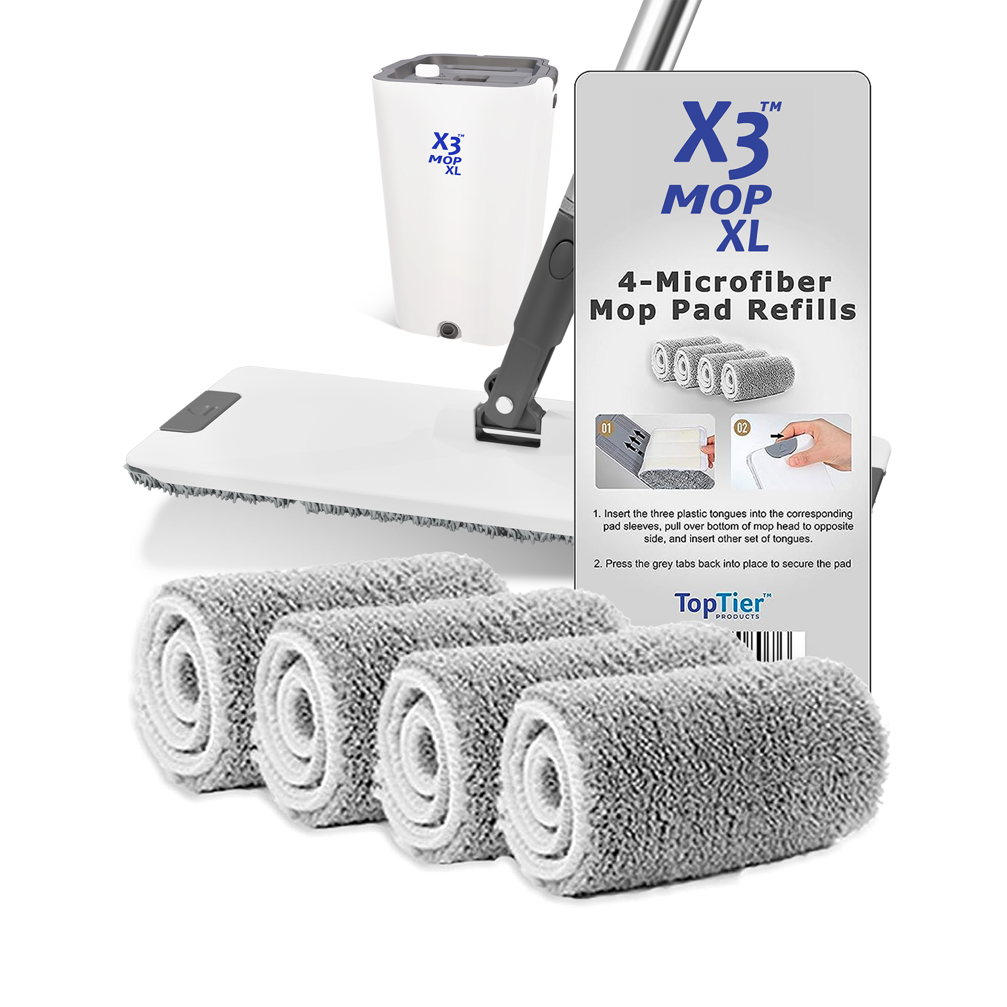 X3 Mop XL Replacement Microfiber Cleaning Pads, 4 Pack