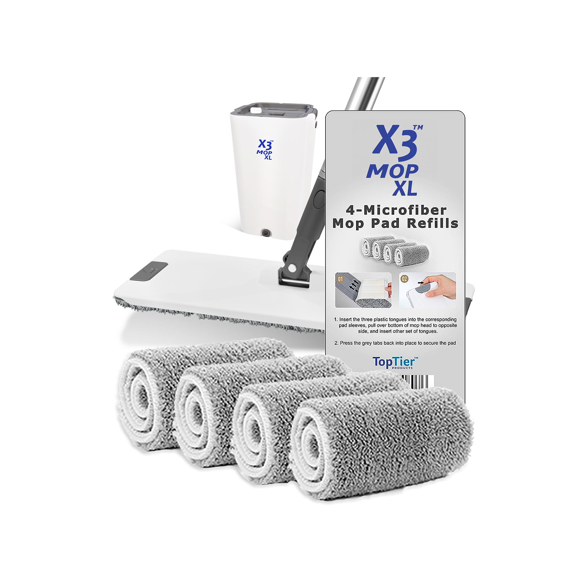 X3 Mop XL Replacement Microfiber Cleaning Pads, 4 Pack