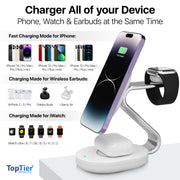 TopTier 3 in 1 Magsafe Wireless Charging Station, 15W iPhone, Metal Design, iPhone Apple Watch Airpods