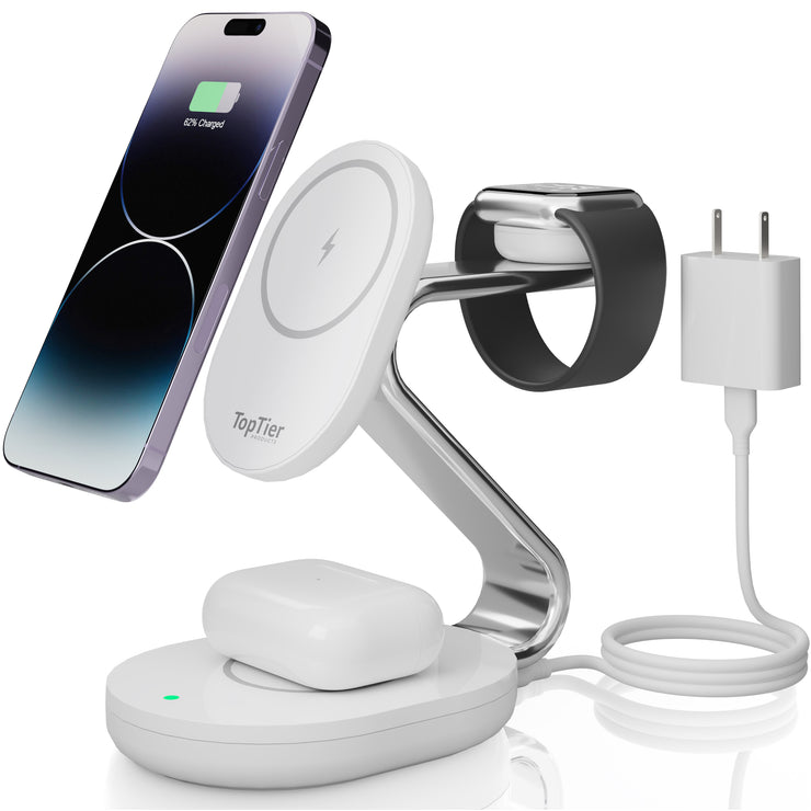 TopTier 3 in 1 Magsafe Wireless Charging Station, 15W iPhone, Metal Design, iPhone Apple Watch Airpods