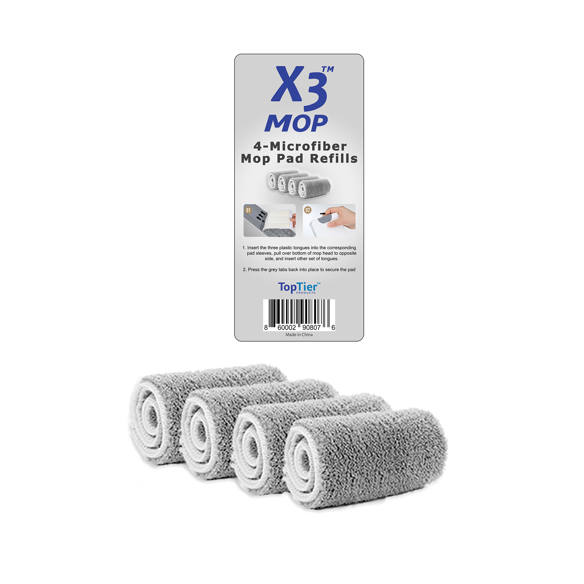 X3 Mop Replacement Microfiber Cleaning Pads, 4 Pack of Reusable Flat Mop Heads